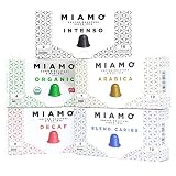 Miamo Coffee Capsules for Nespresso Original line Machine Variety Pack Mix. Organic, Decaf, Arabica, Blend Caribe & Intenso. 50 pods