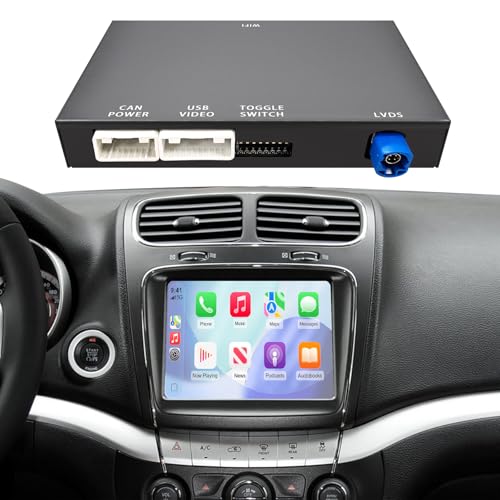 Wireless CarPlay & Android Auto Kit di Retrofit Decoder per Fiat Freemont/Chrysler 300C / Dodge/Maserati, Adattatore di Plug & Play con SWC, Wi-Fi, Bluetooth, Controllo Vocale e Navigazione GPS