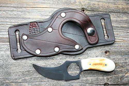 Skinning Knife With Genuine Leather Sheath - Skinner Combo - Quickdraw Holster - Concealed Carry - Finger Hole Fixed Blade 3"