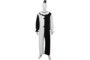 Feeriay Art Clown Cosplay Costume Outfits the Killer Art Clown Jumpsuit Bodysuit Headgear for Halloween