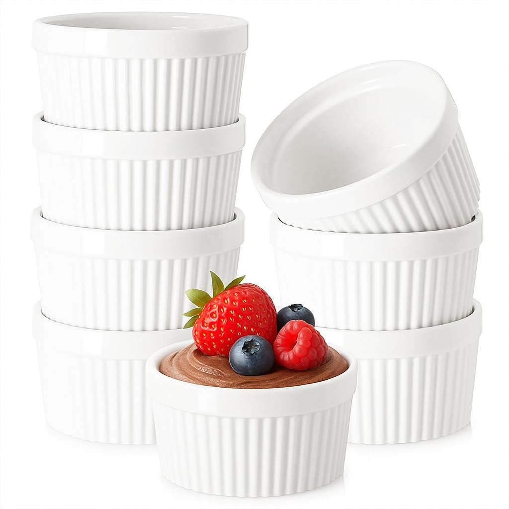 Photo 1 of 6 OZ Ramekin Bowls,WERTIOO 8 PCS Ramekins for Baking and Cooking, Oven Safe Sleek Porcelain Ramikins for Pudding, Creme Brulee, Custard Cups