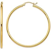 Large Hoop Earrings in 14K Yellow Gold 1 3/4 Inch (2.00 mm)