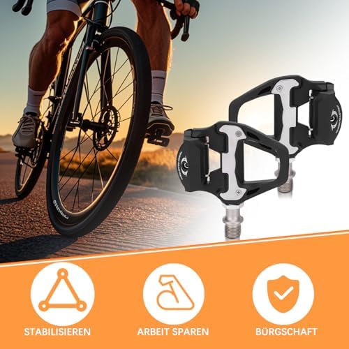 Für Rennradpedale, R21 Self Locking Clipless Fahrradpedale mit Cleats Set, Aluminiumlegierung 9/16“ Radfahren Pedale kompatibel mit für -SL-System 6