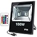 GLW 100W Super Bright LED RGB Flood Light,Outdoor Remote Control,Color Changing Security Light,Waterproof 110V Dimmable 16 Colors 4 Modes,US 3-Plug,Wall Washer Light,Spotlight