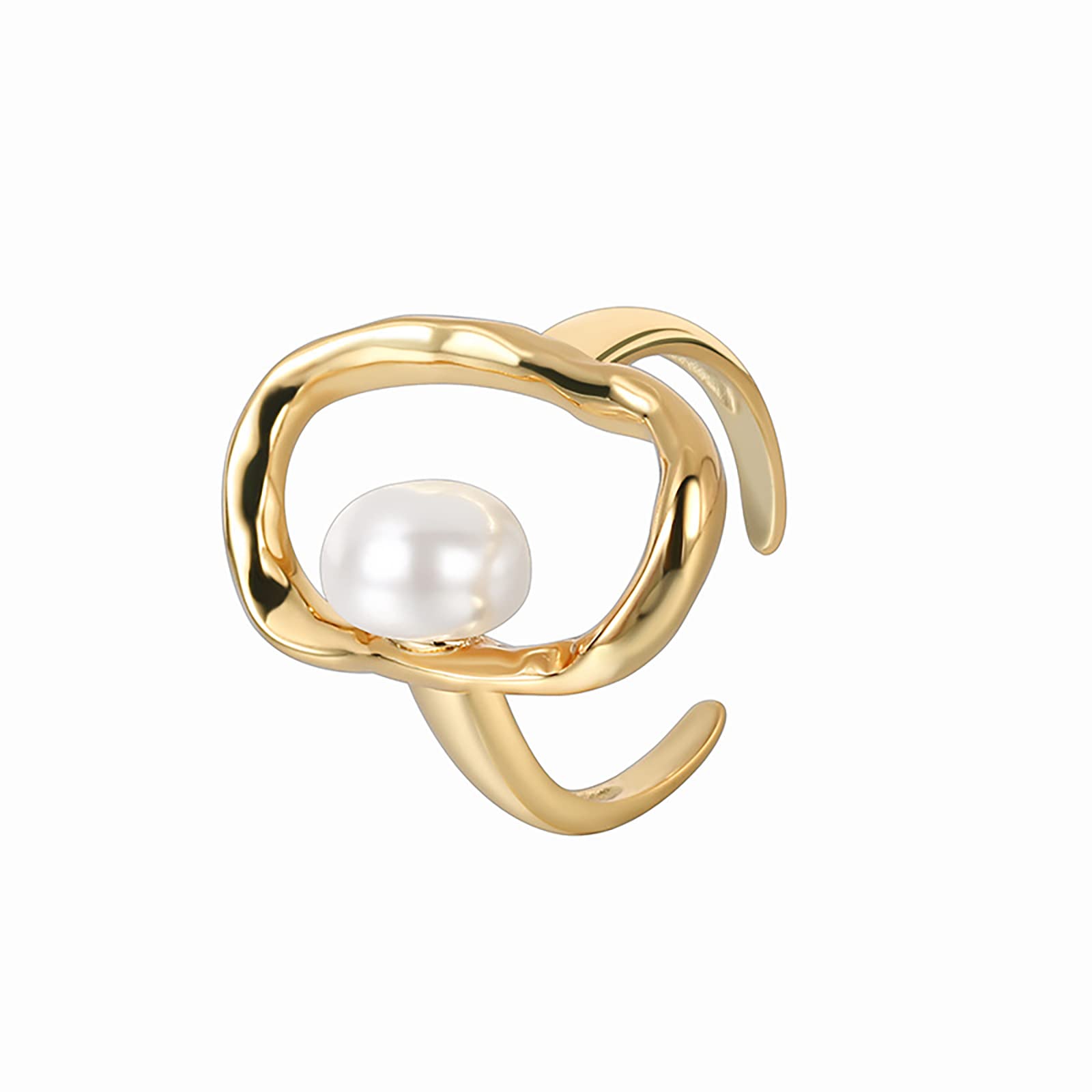 Handmade Geometric Pearl Gold Plated Statemnet Ring