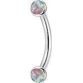 Jenxnjsjo F136 Titanium 16g 6/8/10mm Opal Eyebrow/Rook/Snug/Vertical-Labret/VCH/Snake-Eyes/Anti-Tragus/Christina/Daith/Belly-Button/Bridge/Hood/Surface Curved Barbell Piercing Jewelry for Women Men