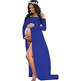 YnimioAOX Women's Off Shoulder Long Sleeve Maternity Dress for Photography Chiffon Maternity Gown for Photoshoot