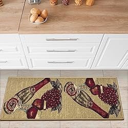 Machine Washable Wine Design Non-Slip Rubberback