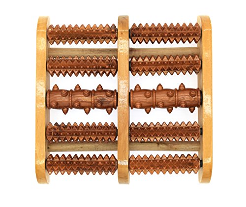 Deluxe EditionFive Rows of Wooden Massager Rollers Dual Acupressure Roller Wood Foot Massage Tool for Relief Plantar Fasciitis, Heel, Foot Arch Pain & Stress