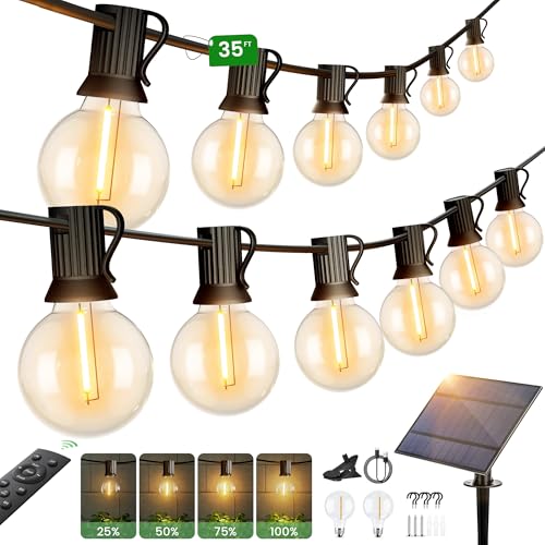 Solar Lichterkette Außen,35FT/10.6M G40 Garten Lichterkette mit 15+2 LED Kunststoffbirne,Solar Aufladung,4 Modi Wasserdichte für Garten Terrasse Hochz