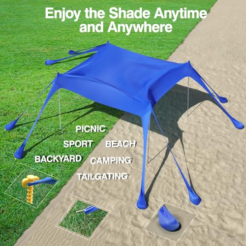 Rhino Valley 3 x 3 m Ultra Stable Portable Beach Tent, UV Protection UPF50+ Super Windproof Beach Tent with 8 Fillable Sand Anchors and 4 Aluminium Rods