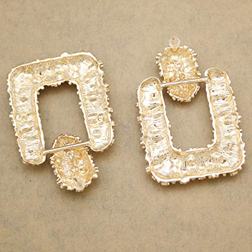 RechicGu Gold Relief Floral Door Knocker Hoop Earrings Bold Rectangler Chunky Runway Baroque