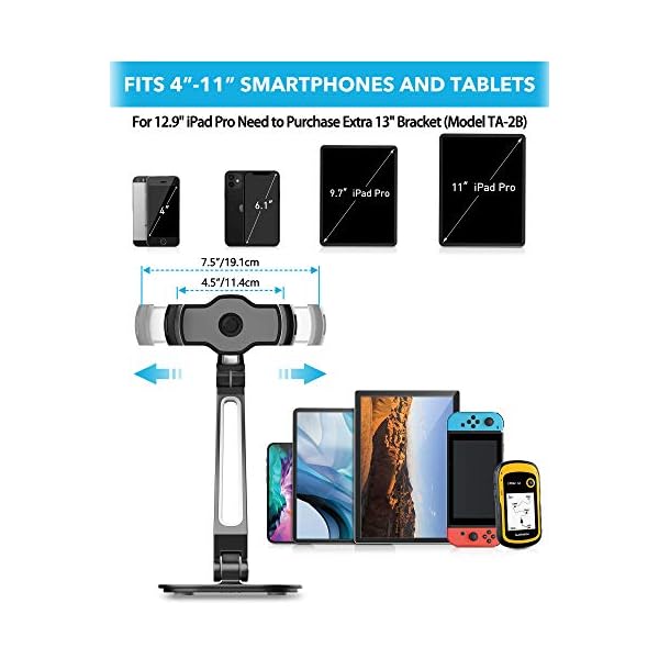 AboveTEK Tablet Ständer Höhenverstellbar Tablet Halterung Tisch, iPad Ständer Schwarz für iPad Mini Air, iPhone, Samsung Galaxy，Geeignet für Handys und Tablets von 4-11 Zoll – Bild 5
