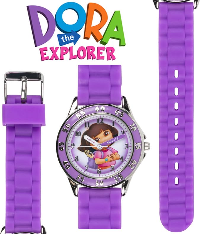 Accutime Dora the Explorer by Nickelodeon Analog Quartz Watch for Kids – Purple Time-Teaching Watch with Easy-Read Dial