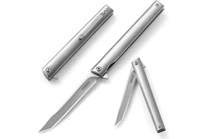 Slim Pocket Folding Knife Omesio, 3.39” Tanto Blade Gentleman's Knife with Liner Lock, Folding Knife with Clip and Sheath, Flipper Open for Camping and Survival, 2024 Gifts for Men Women, Silver