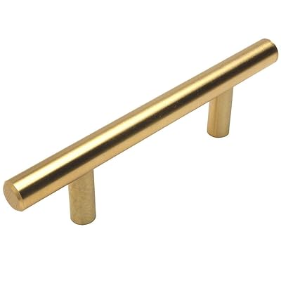 25 Pack - Cosmas 305-96BB Brushed Brass Cabinet Hardware Euro Style Bar Handle Pull, 3-3/4" Inch (96mm) Hole Centers, 6-1/8" Overall Length