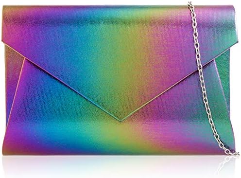 Xardi London Rainbow Mermaid Medium Envelope Synthetic Leather Women Clutch Girls Evening Bags - Christmas Gift - Long Shoulder Chain