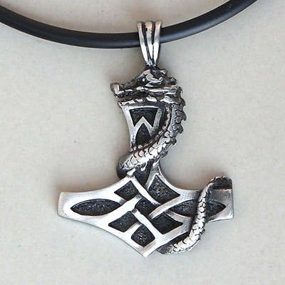 Hammer Mjölnir Dragon Thor's Hammer Pewter Pendant Celtic Norse Viking Odin Loki Thor Necklace