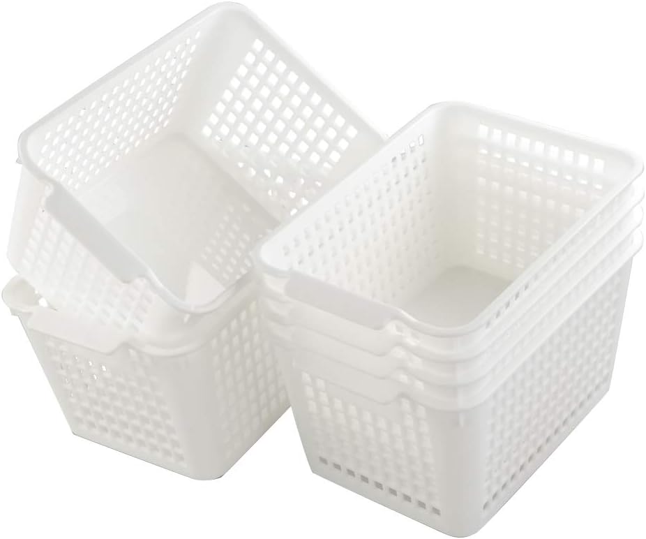 Fosly White Plastic Storage Baskets, Set of 6 Rectangular Basket