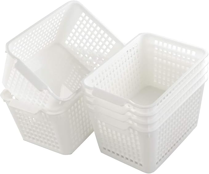 Fosly White Plastic Storage Baskets, Set of 6 Rectangular Basket