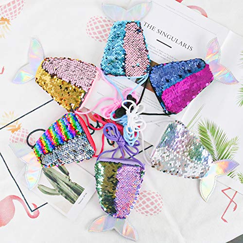 SallyFashion Meerjungfrau Geldbörse, 6 Stück Meerjungfrau Tasche Pailletten Geldbörse Kinder für Geburtstag Geschenk Mitgebsel Party