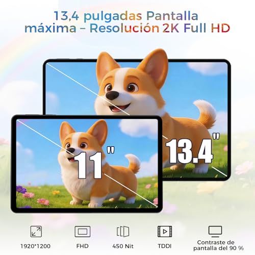 RebotAi Android 16 Tablet, 13.4 Inch Large Tablet with Octa-Core Processor, 32GB RAM + 256GB ROM, 10000mAh Battery, 1920x1200 IPS, 2.4/5Ghz Dual WiFi/5+8MP/GPS/Gemini AI/Widevine L1