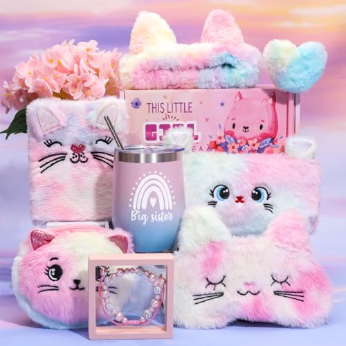 Big Sister Gifts For Girls,Promoted To Big Sister Gift Box,Valentine's Day Big Sister Tumbler Headband Eye Mask Gifts For Little Girls