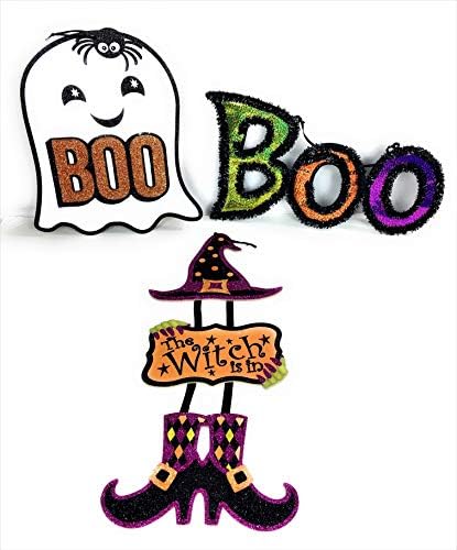 Greenbriar Halloween Home Decorations| Witch and Ghost Wall Hangings and Boo Sign| Bundle Set of 3 Items