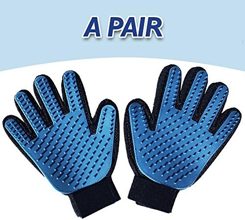 Pet Grooming Glove- Pet Brushing for Deshedding Dog - Cat Massage Tool with rubber tips, Efficient and Magic Pet Hair Remover Mitt for dogs - Cats with Long &amp; Short Fur. (A PAIR)