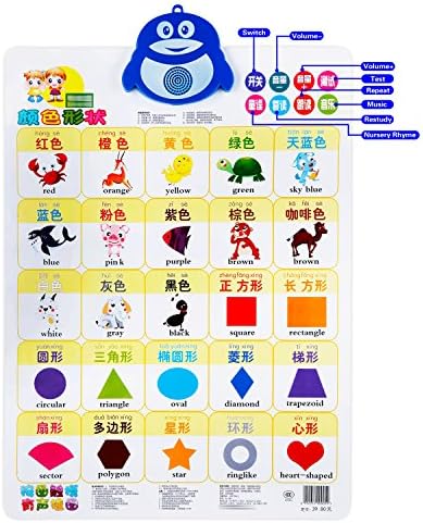 Fun and Educational talking poster; The Electronic Wall Poster( Push-To-Talk for kids and adults learning Chinese) 24. 4x 16.5 inches Colours and shapes chart(Chinese to English Pronunciation)