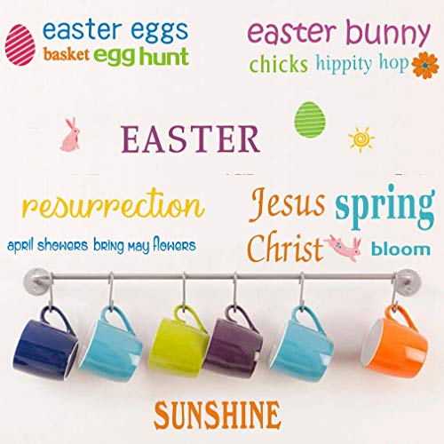 TOARTi Easter Wall Decals(28 Decals), Eggs Bunny Stickers, Inspirational Quotes Wall Art Watercolor Words Decals for Christian Easter Day Window Kids Room Decor - Thumbnail 5