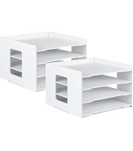 SONGWAY 12x12 Inch 4-Tier Paper Organizer - Stackable Desktop File Holder For Scrapbook, Craft, Printer Paper, Books & Office Supplies