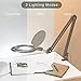 LED Magnifier Lamp, PHIVE Dimmable Magnifying Desk Lamp/Task Light with Clamp (3 Lighting Modes, 5 Diopter, 5'' Diameter Glass Lens, Dust Cover) Swing Arm Workbench, Drafting, Work Light