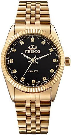 Men's Classic Gold Stainless Steel With Rhinestones Quartz Wrist Watch (Black face)