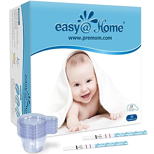Easy@Home Ovulation Test Predictor Kit : Accurate Fertility Test for Women (Width of 5mm), Fertility Monitor Test Strips, 50 LH Strips with 50 Urine Cups