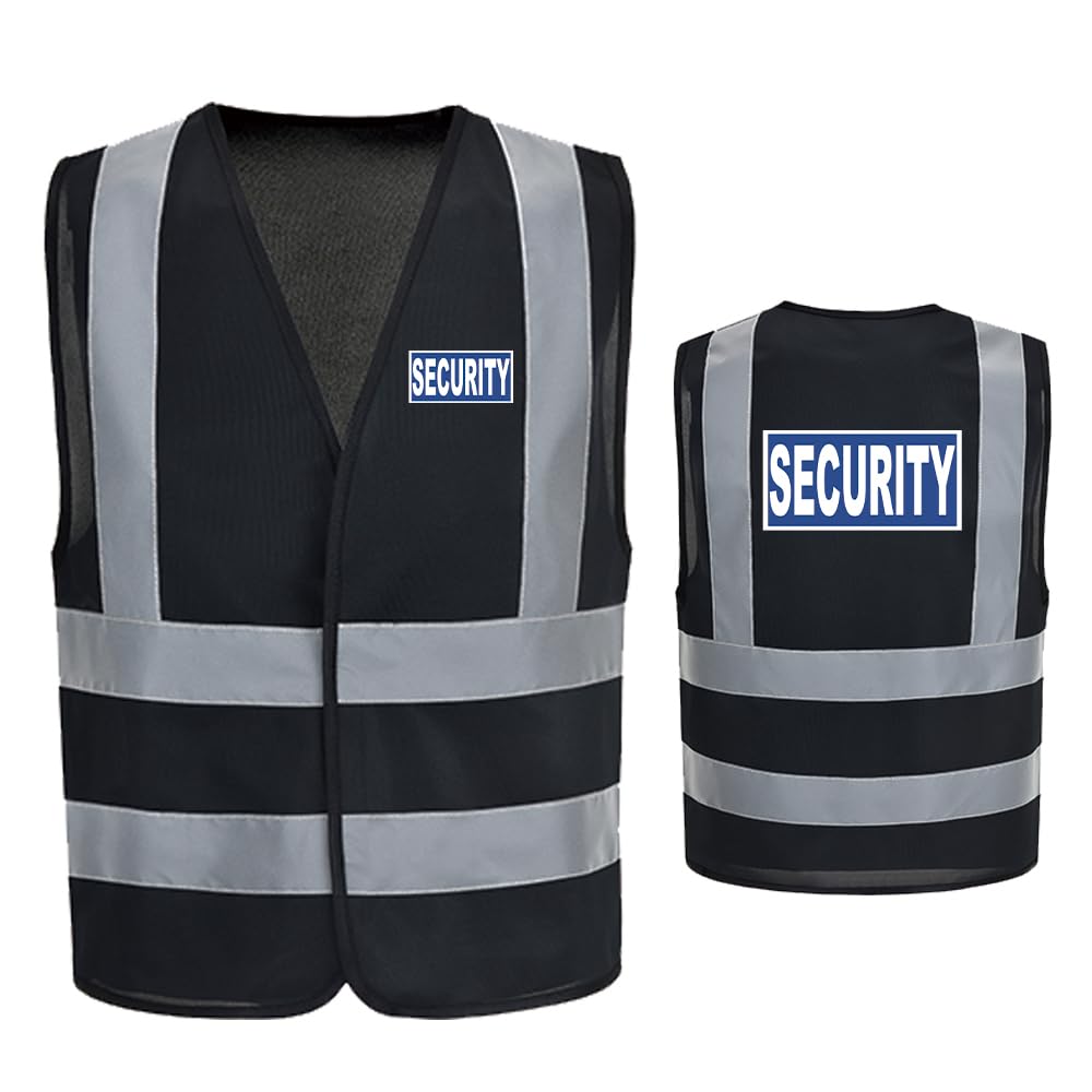 AYKRM BLUESECURITY High Visibility Reflective Safety Vest - Black Hi Vis Security Vest for Enhanced Visibility - Available in Sizes up to 4-5XL