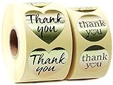 Gold Foil Thank You Stickers - Premium Bundle 1000 pcs 1.58'' Big Heart Shape & 1.2'' Round Adhesive Stickers | 2x500 per Roll