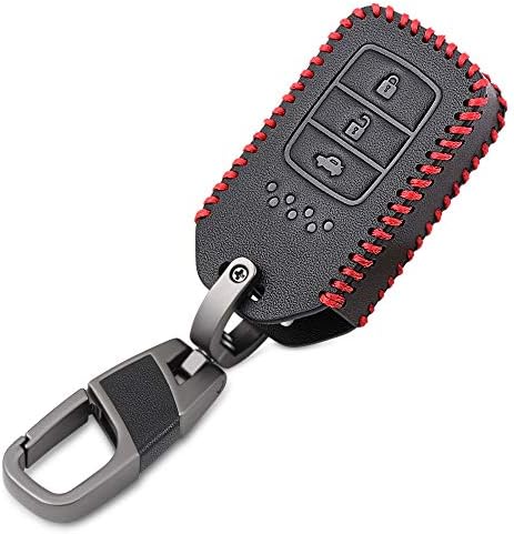 LAMWAN Car key cover Leather Car Remote Key Case Chain Keyless Fob Cover For Honda Civic 2017 Accord Fit CRV CR-V XRV Crosstour HRV JAZZ,Black