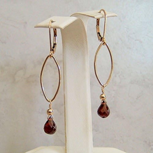 Purple Red Rhodolite Garnet Marquise Oval Jewelry Frame Gold Filled Leverback Earrings