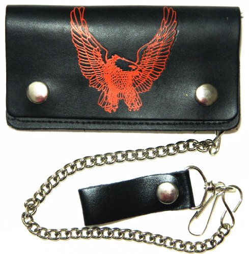 Orange Eagle 6'' Black Biker Chain Leather Wallet Bi Fold