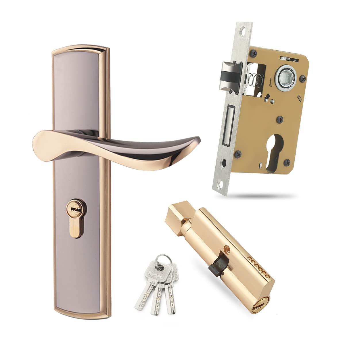Qrity Door Handles Internal Lock, Zinc Alloy, Modern Door Handle, Anti-Theft Door Lever Lock with Keys for Wooden Doors