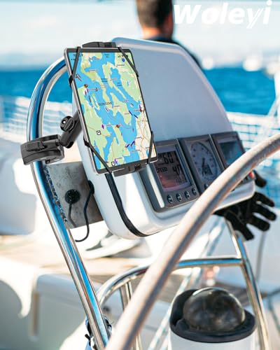 Metal iPad Tablet Mount for Boat Helm, Wheelchair Pole, Golf Cart, Stroller, Mic Stand, Fitness bike, Road Mountain Bicycle - 360° Adjustable Handlebar Clamp for 4.7-13" iPad Pro, Air, Mini, Galaxy