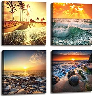Ocean Beach Home Decor Canvas Prints For Bedroom Decor Beautiful Seascape Nature Composition Of Sea Sunset Colorful Sunset Over Ocean On Maldives Hd Pictures For Living Room Bathroom Decor 4 Pcs Set Amazon Sg