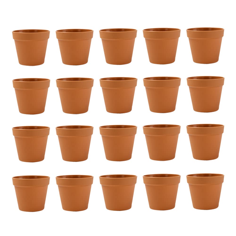 JIHUOO 20 Pcs Mini Plastic Planters Indoor Plant Pots Small Seed Starting Flower Nursery Tiny Garden Decorative Gardening Pots Brown, 40 x 45mm (H x D) (ZSN1128N(20))