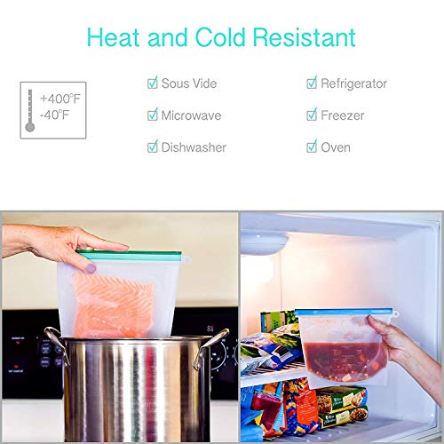 Reusable Silicone Food Storage Bags Set 4 Medium 3 Large | Sandwich, Sous Vide, Liquid, Snack, Lunch, Fruit | FDA, Keep Food Hot or Cold Airtight Zip