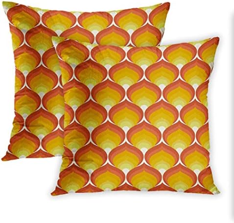 Nekkzi Cushion Covers Set of Two Print Seventies Retro Pattern 1970S Flame 1960S 60S 70S Abstract Sofa Home Decorative Throw Pillow Cover 16x16 Inch Pillowcase Hidden Zipper