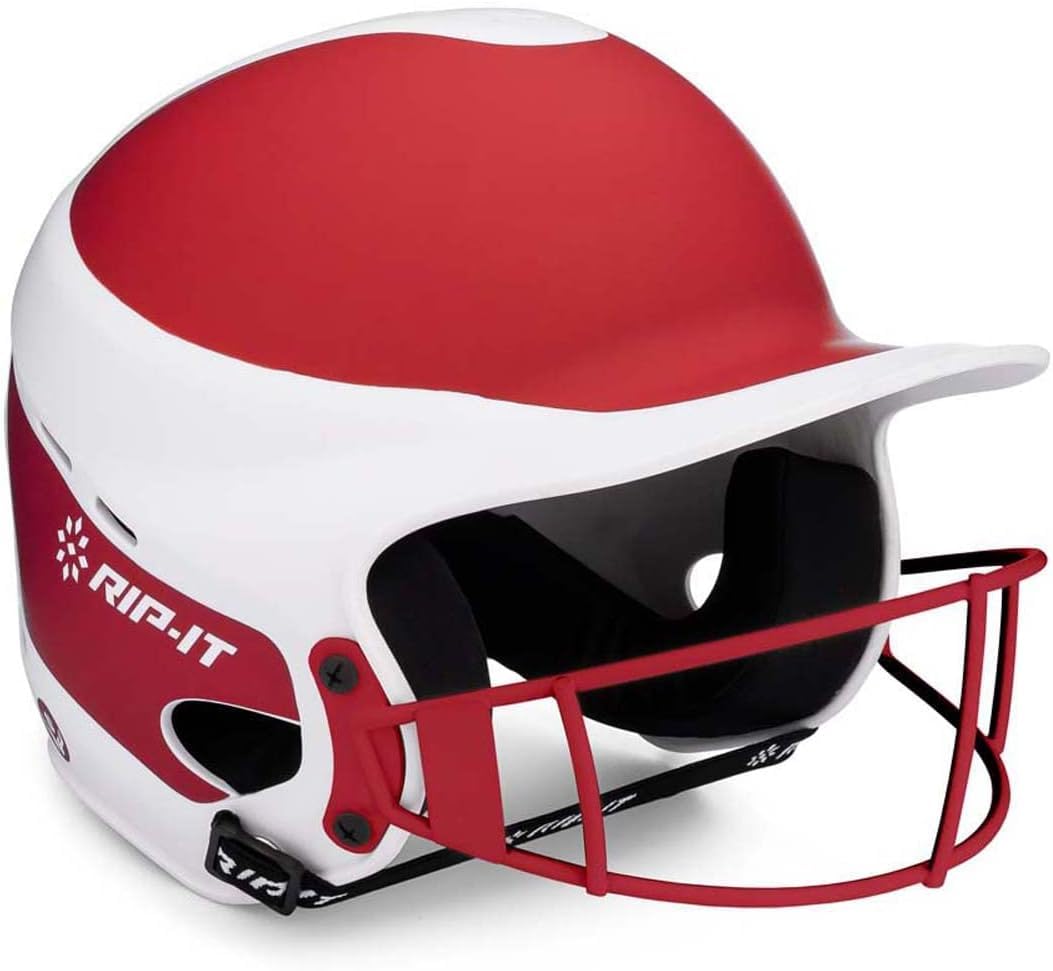RIP-IT | Vision Pro Softball Batting Helmet with Face Mask | Matte | Two-Tone Scarlet M/L | Lightweight Women’s Sport Equipment Image