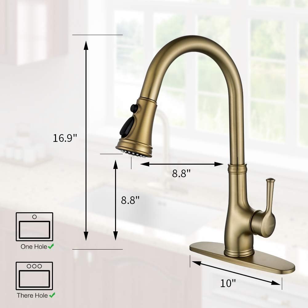 Kitchen Faucet-WEWE Single Handle Stainless Steel Brushed Nickel Pull Down Kitchen Sink Faucet with Pull Out Sprayer - - 