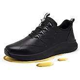 Delobi Non Slip Work Shoes for Men Slip on Waterproof Kitchen Chef Restaurant Walking Sneakers Comfortable Food Service Working Footwear Leather Nursing Shoe