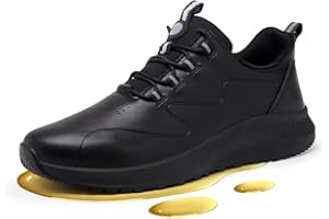 Delobi Non Slip Work Shoes for Men Slip on Waterproof Kitchen Chef Restaurant Walking Sneakers Comfortable Food Service Working Footwear Leather Nursing Shoe
